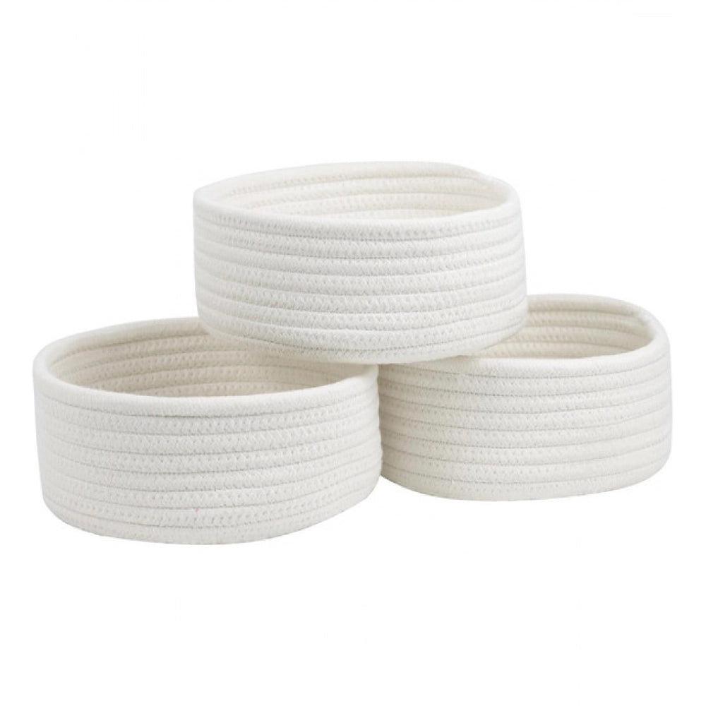 Generic Cotton 8x3 Inch Round 3 Set Bedside Organizer (White) Main image