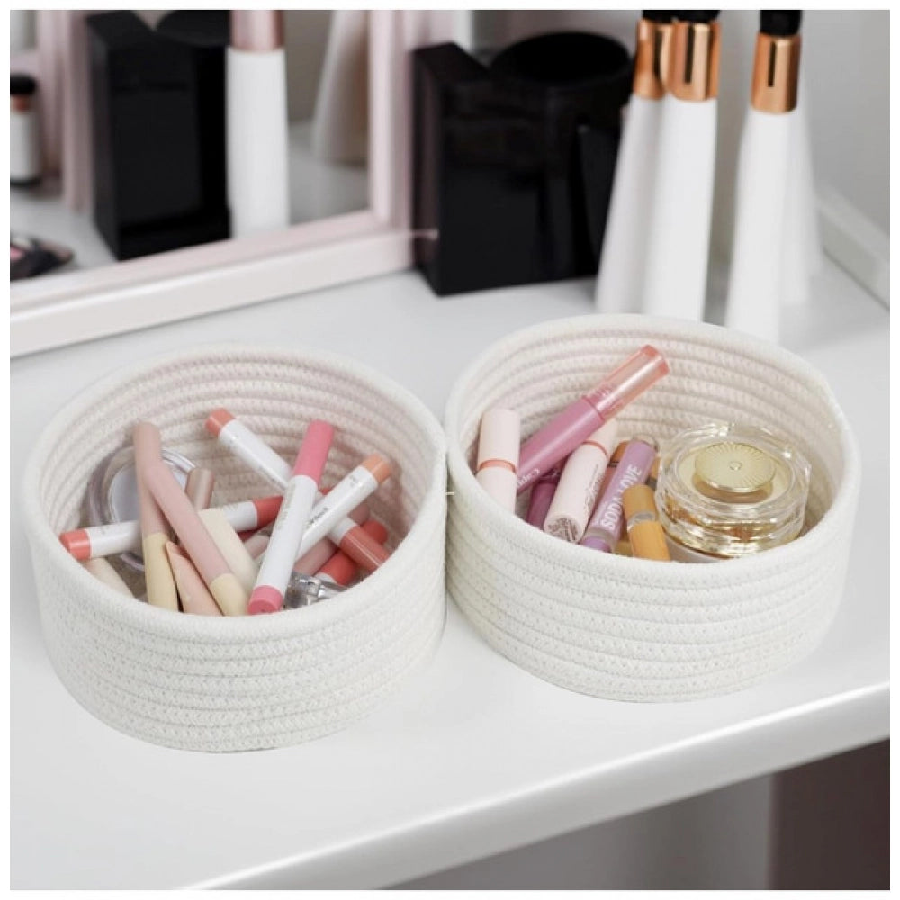 Generic Cotton 8x3 Inch Round 3 Set Bedside Organizer (White)