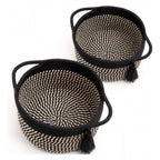 Generic Cotton 8x4 Inch Round 2 Set With Jhalar Bedside Organizer (Black Beige)