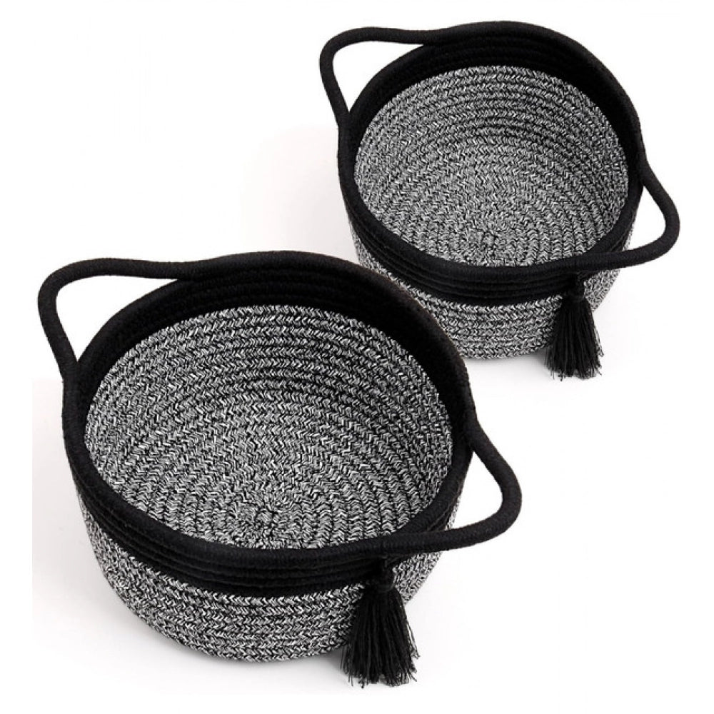 Generic Cotton 8x4 Inch Round 2 Set Kidi With Jhalar Bedside Organizer (Black Kidi) Main image