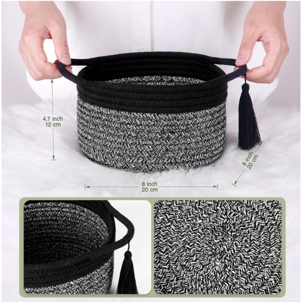 Generic Cotton 8x4 Inch Round 2 Set Kidi With Jhalar Bedside Organizer (Black Kidi) Secondary image