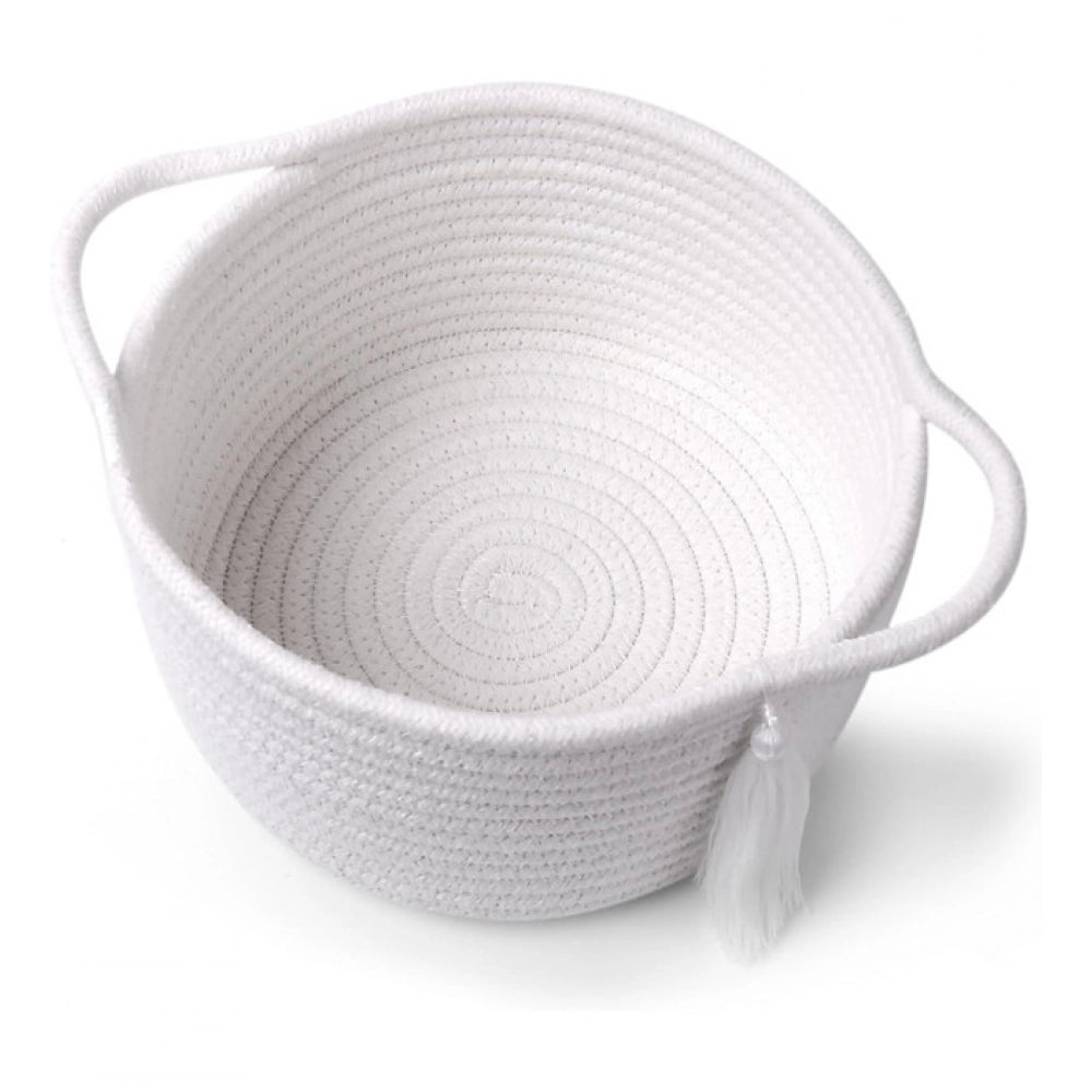 Generic Cotton 8x4 Inch Round 2 Set With Jhalar Bedside Organizer (White) Secondary image