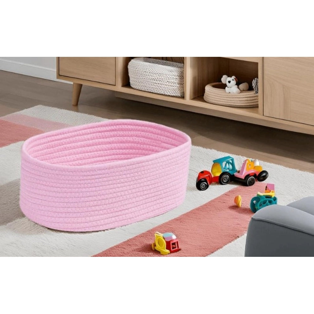 Generic Cotton Oval 10x7x5 Inch Bedside Organizer (Pink) Secondary image
