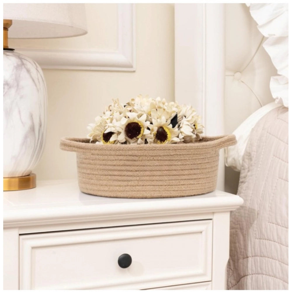 Generic Cotton 8x3 Inch Round Bedside Organizer (Beige)