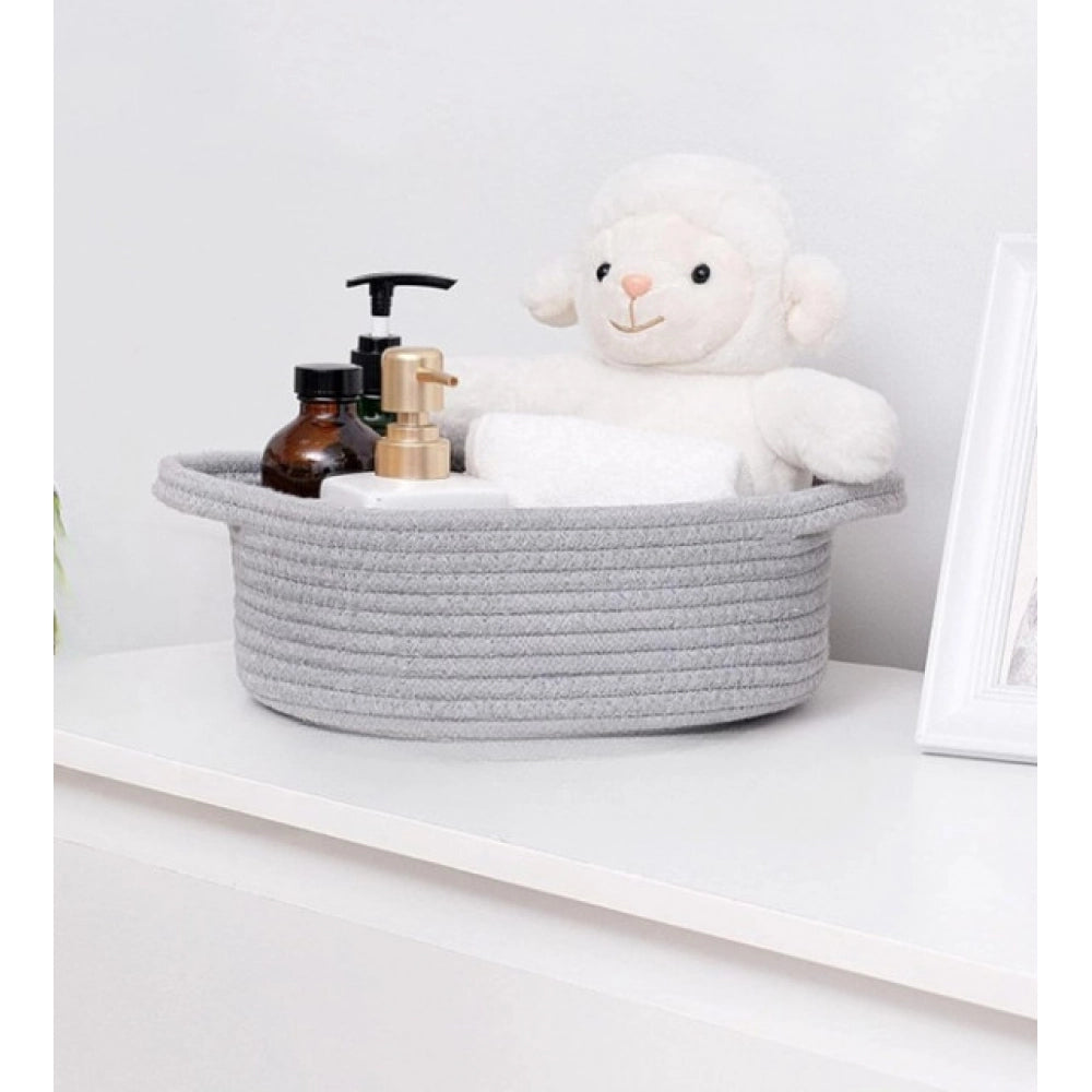 Generic Cotton 8x3 Inch Round Bedside Organizer (Gray) Secondary image