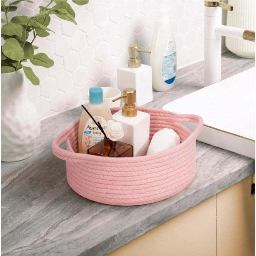 Generic Cotton 8x3 Inch Round Bedside Organizer (Pink) Secondary image