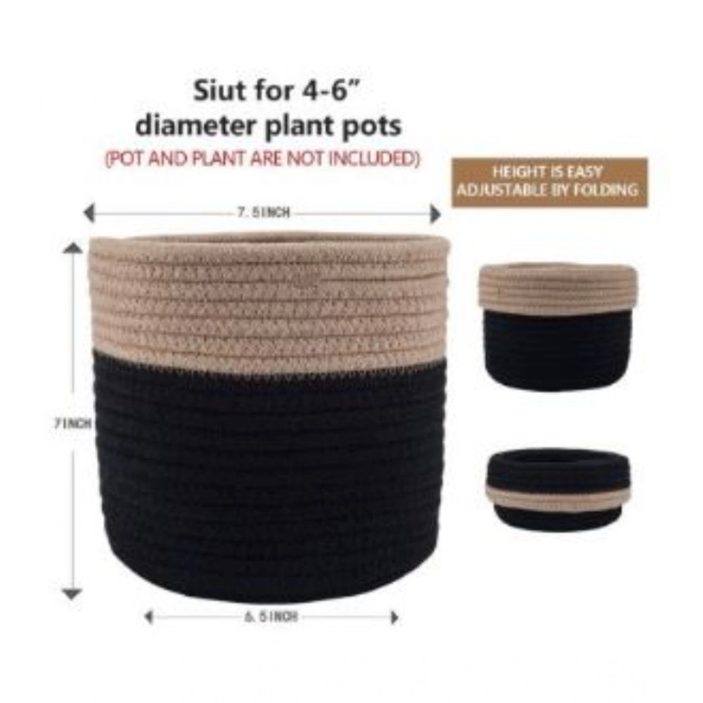 Generic Cotton Flower Pot (Beige Black) Secondary image