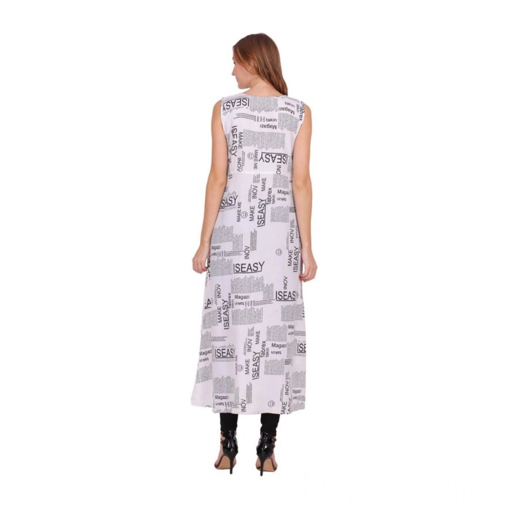 Generic Women's Casual Crepe Sleeveless Slit Dress (White)