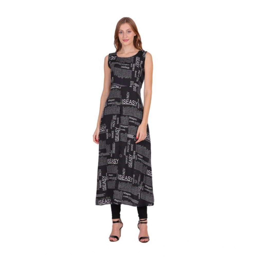 Generic Women's Casual Crepe Sleeveless Slit Dress (Black) Main image