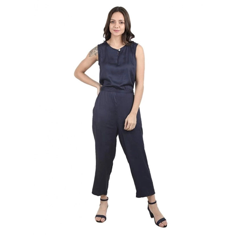 Generic Women's Casual Crepe Sleeveless Jump Suit (Navy Blue) Main image
