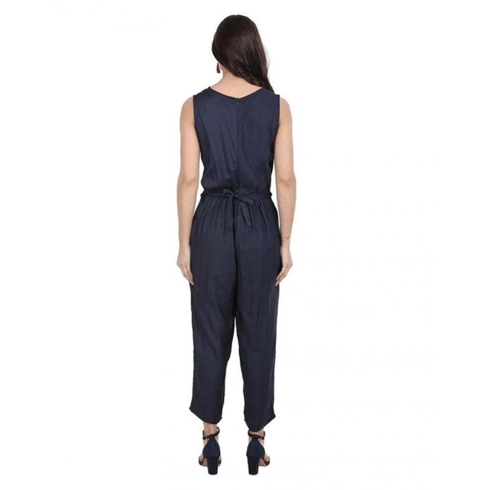 Generic Women's Casual Crepe Sleeveless Jump Suit (Navy Blue) Secondary image