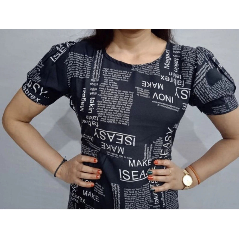 Generic Women's Casual Crepe Half Sleeves Dress (Black)