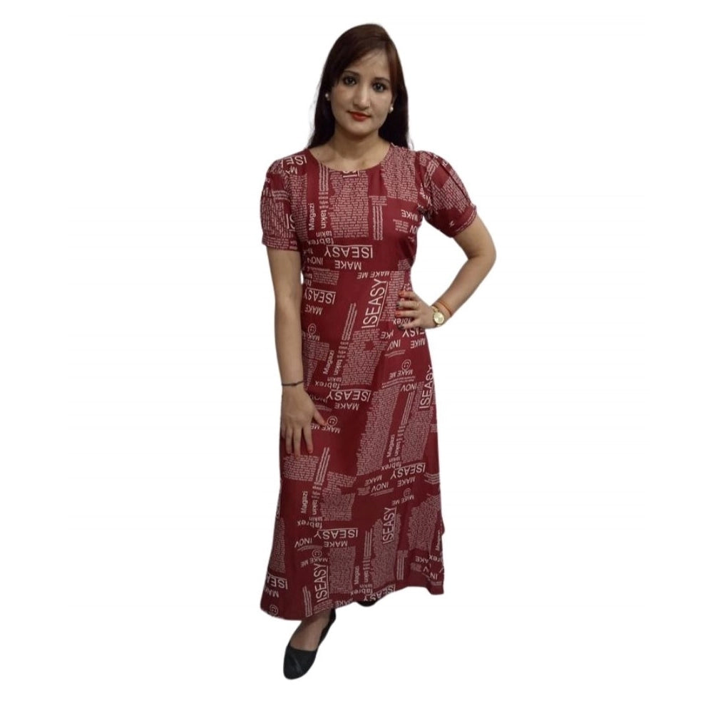 Generic Women's Casual Crepe Half Sleeves Dress (Maroon) Main image