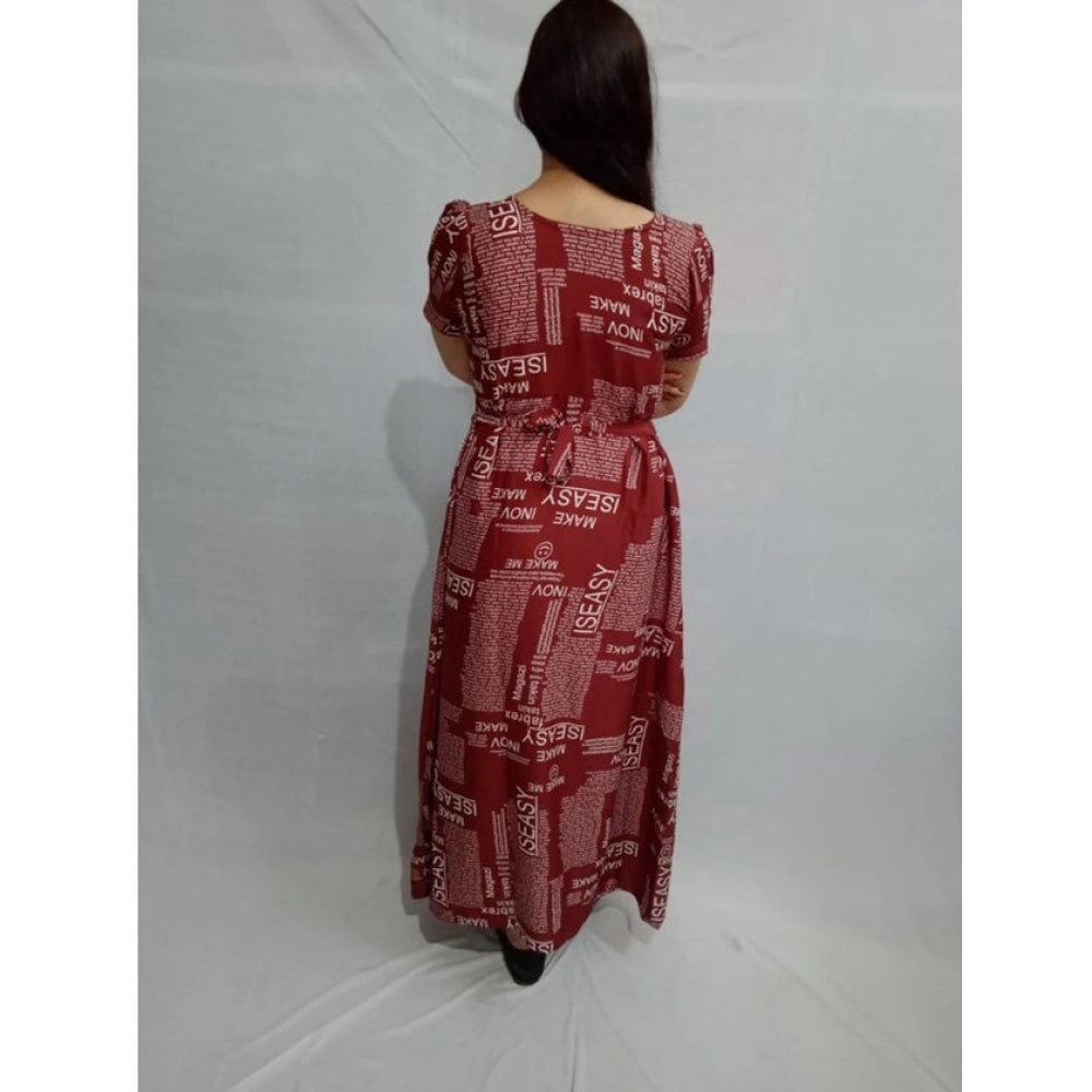 Generic Women's Casual Crepe Half Sleeves Dress (Maroon) Secondary image
