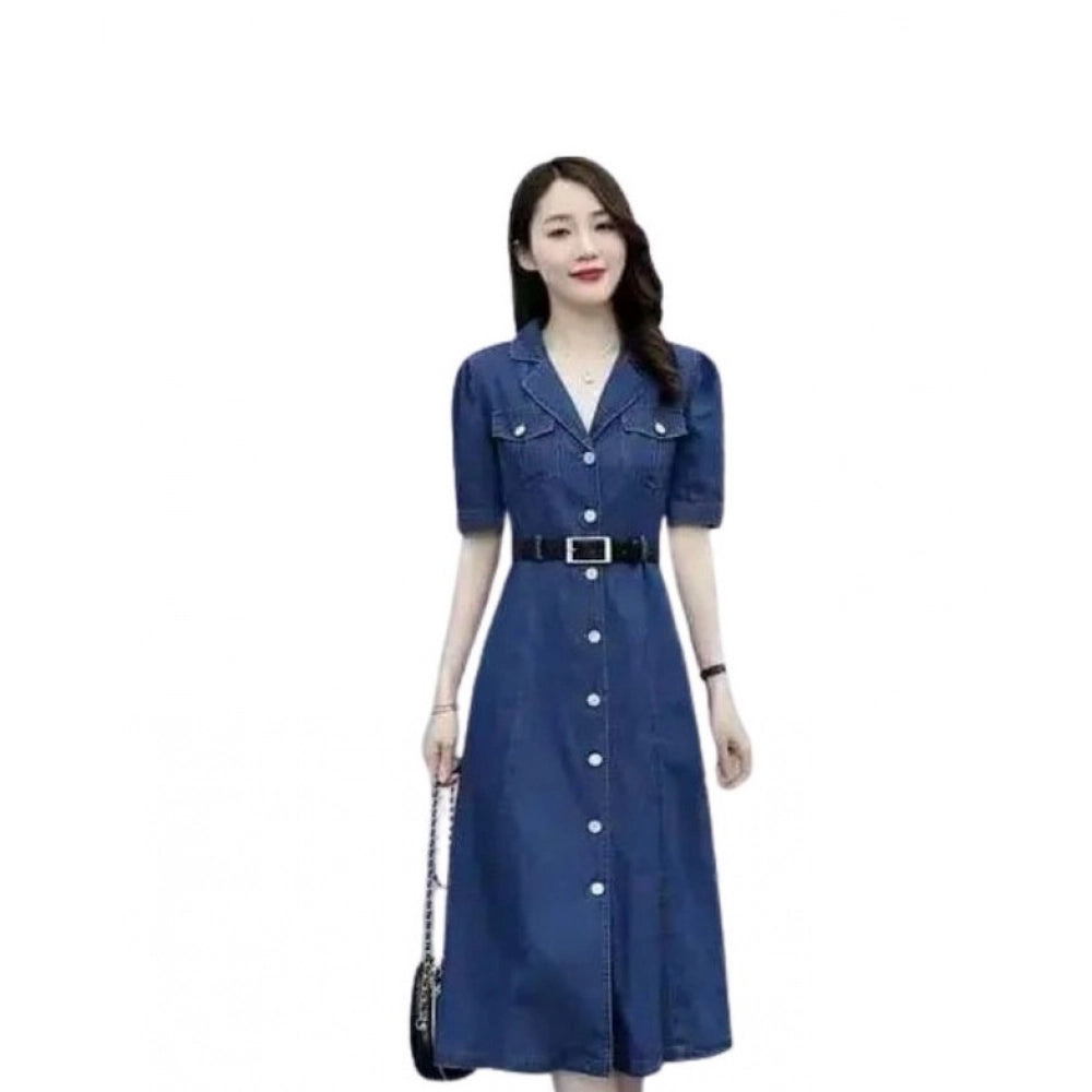 Generic Women's Casual Denim Half Sleeves Dress (Blue) Main image