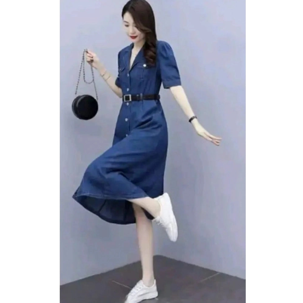 Generic Women's Casual Denim Half Sleeves Dress (Blue) Secondary image