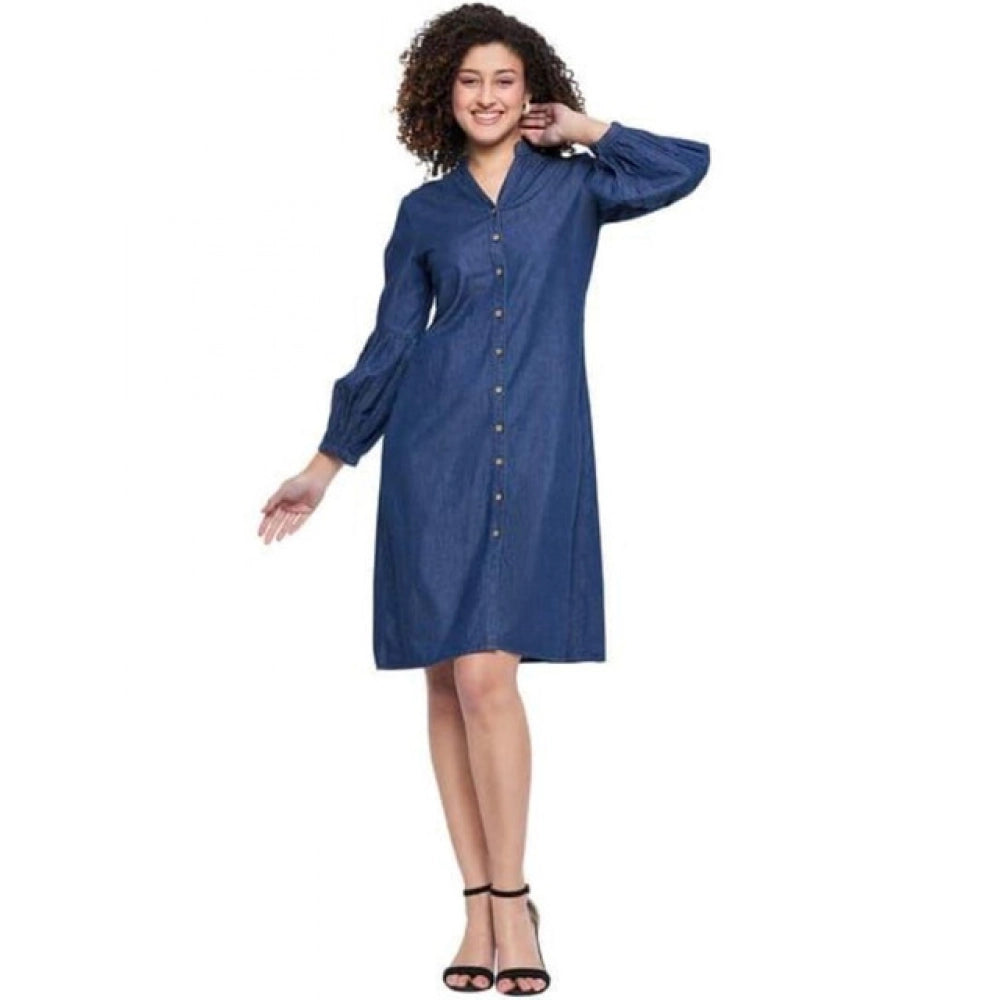 Generic Women's Casual Denim Full sleeve Dress (Blue) Main image