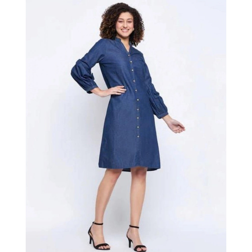 Generic Women's Casual Denim Full sleeve Dress (Blue) Secondary image