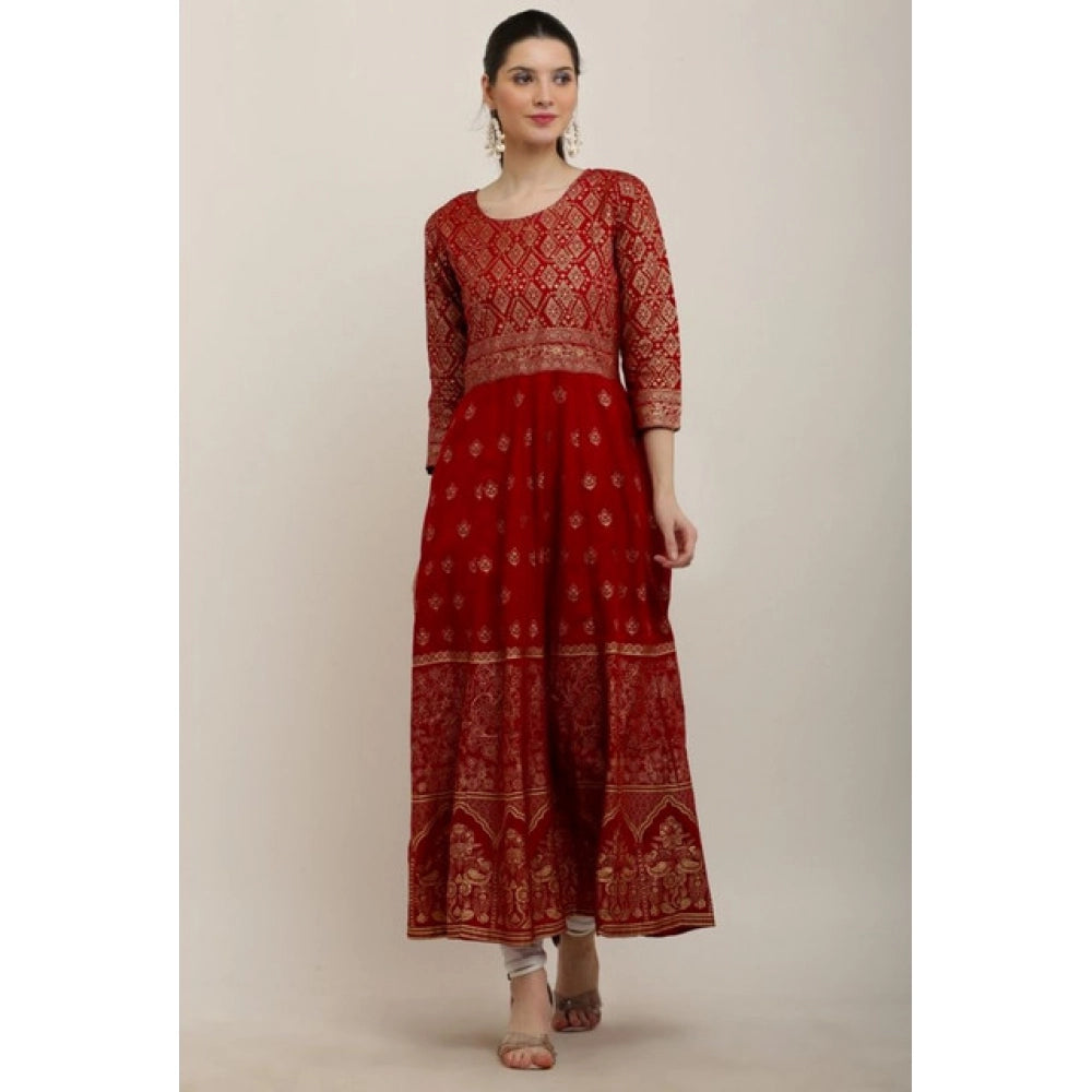 Generic Women's Casual Rayon 3-4th Sleeves Anarkali Kurti (Red)