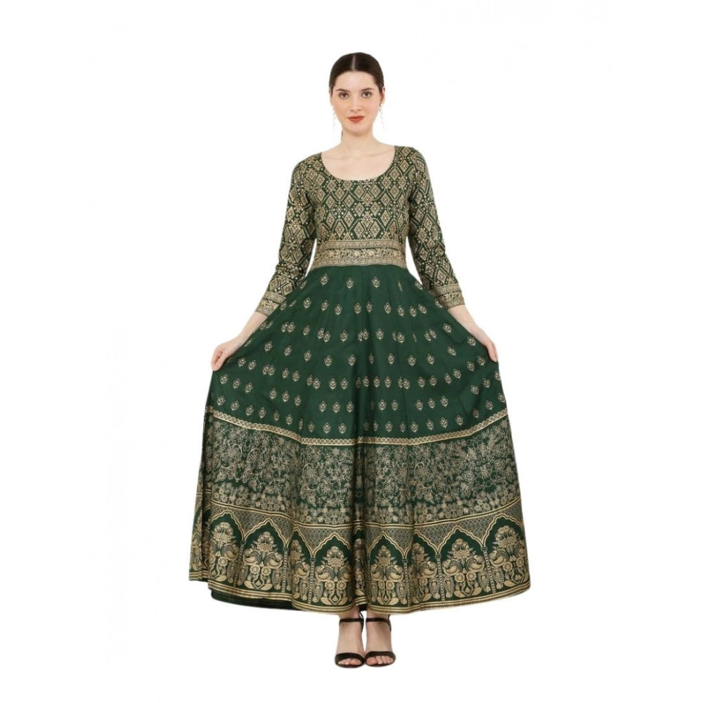 Generic Women's Casual Rayon 3-4th Sleeves Anarkali Kurti (Green) Main image