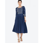 Generic Women's Casual Rayon 3-4th Sleeves Kurti (Blue)