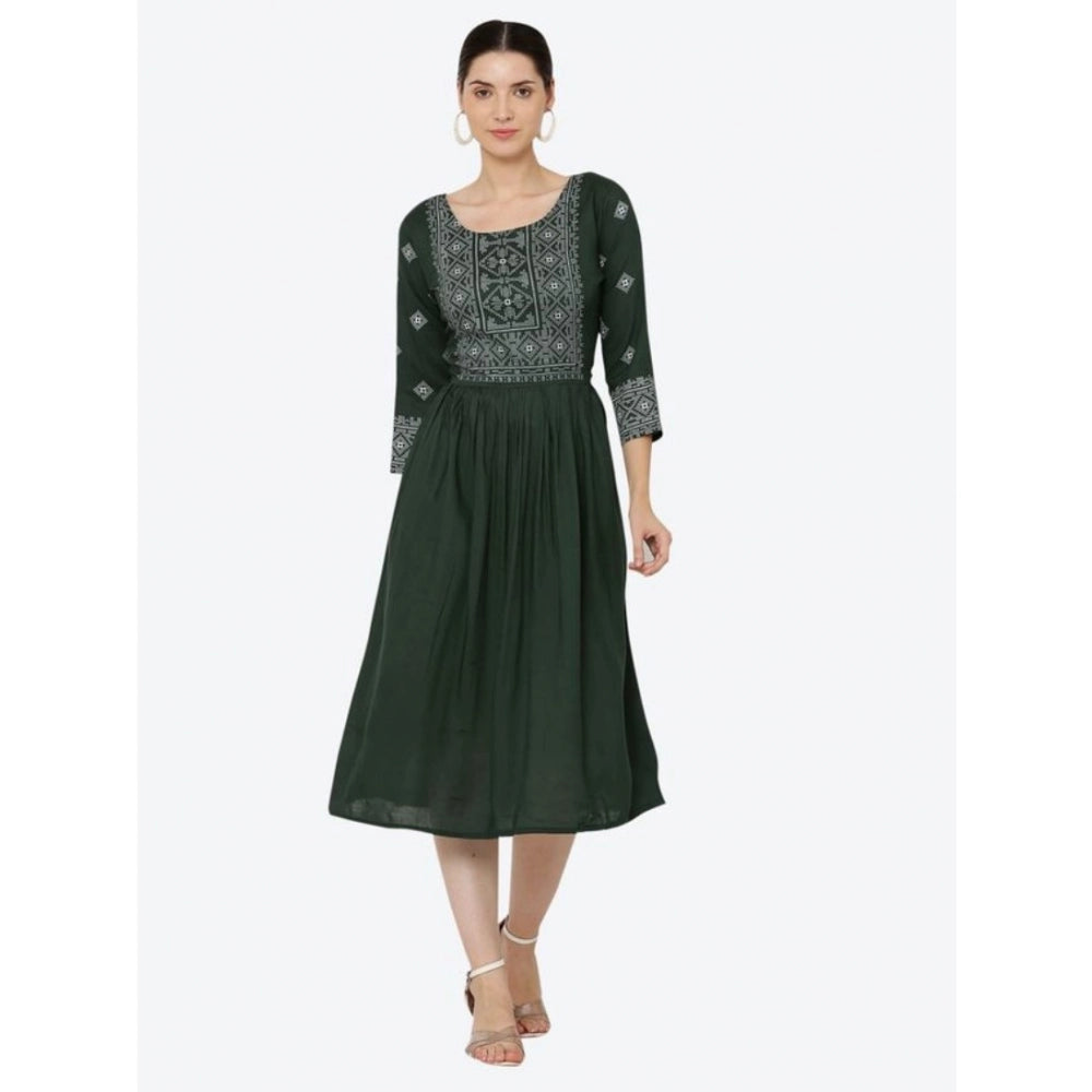 Generic Women's Casual Rayon 3-4th Sleeves Kurti (Green) Secondary image