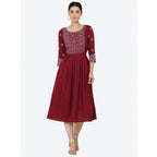 Generic Women's Casual Rayon 3-4th Sleeves Kurti (Maroon)