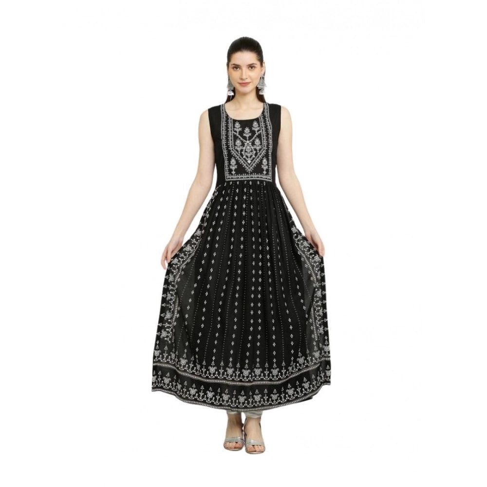 Generic Women's Casual Rayon Sleeveless Kurti (Black) Main image