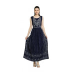 Generic Women's Casual Rayon Sleeveless Kurti (Blue)