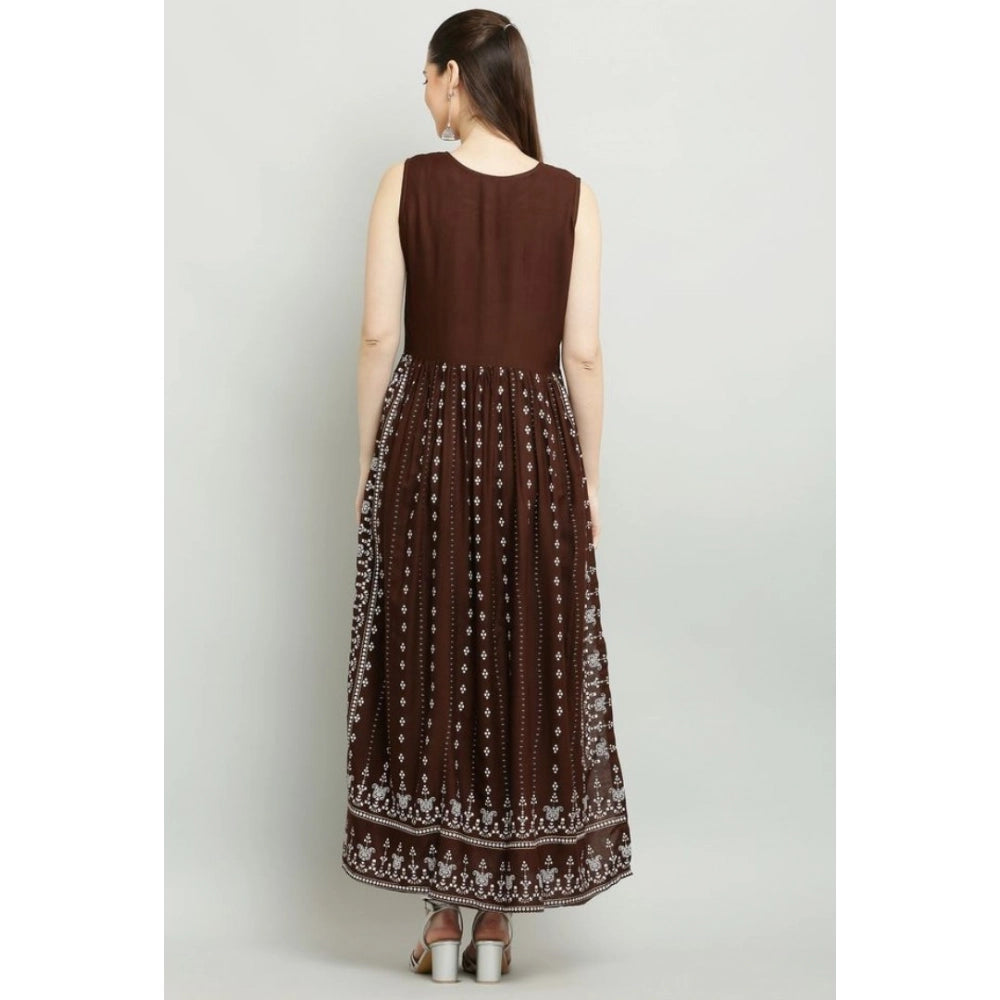 Generic Women's Casual Rayon Sleeveless Kurti (Brown) Secondary image