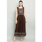 Generic Women's Casual Rayon Sleeveless Kurti (Brown)