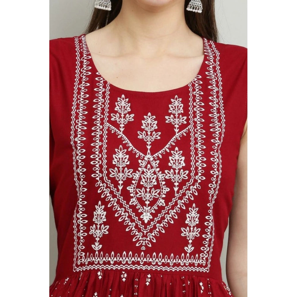 Generic Women's Casual Rayon Sleeveless Kurti (Maroon)