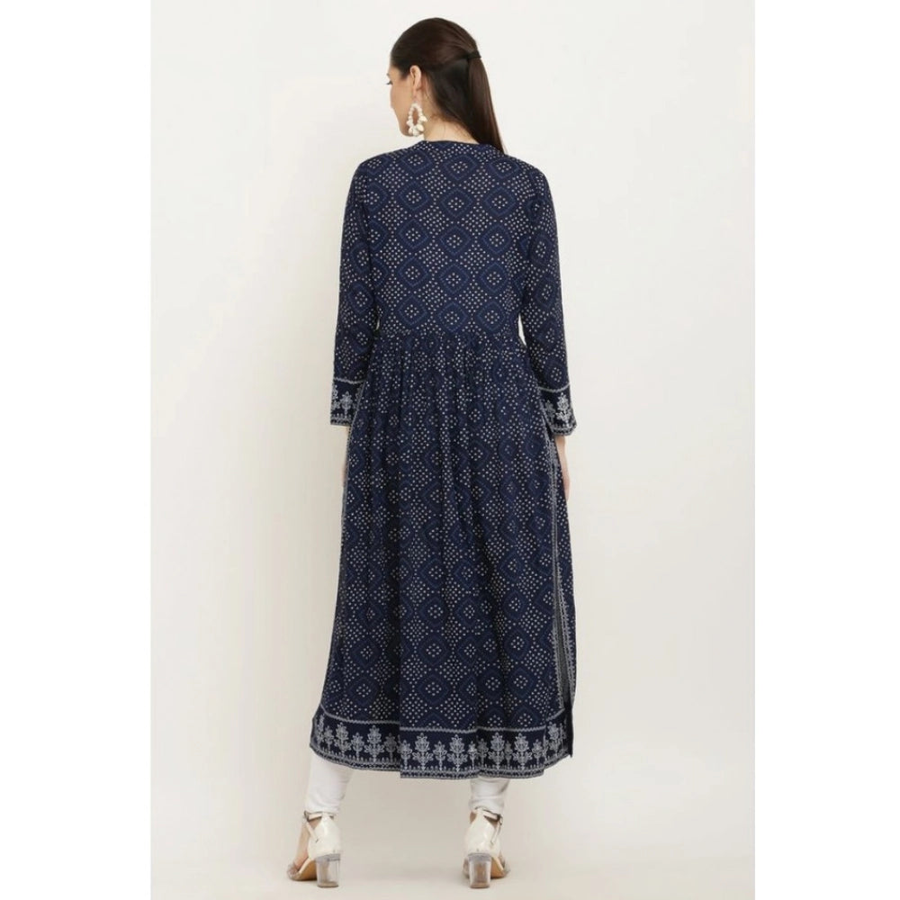 Generic Women's Casual Rayon Full sleeve Kurti (Blue) Secondary image