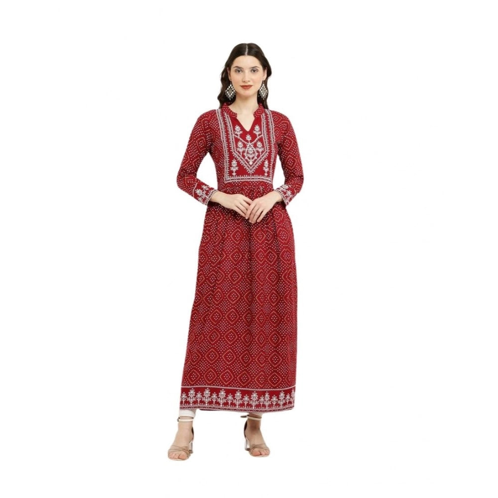 Generic Women's Casual Rayon Full sleeve Kurti (Maroon) Main image