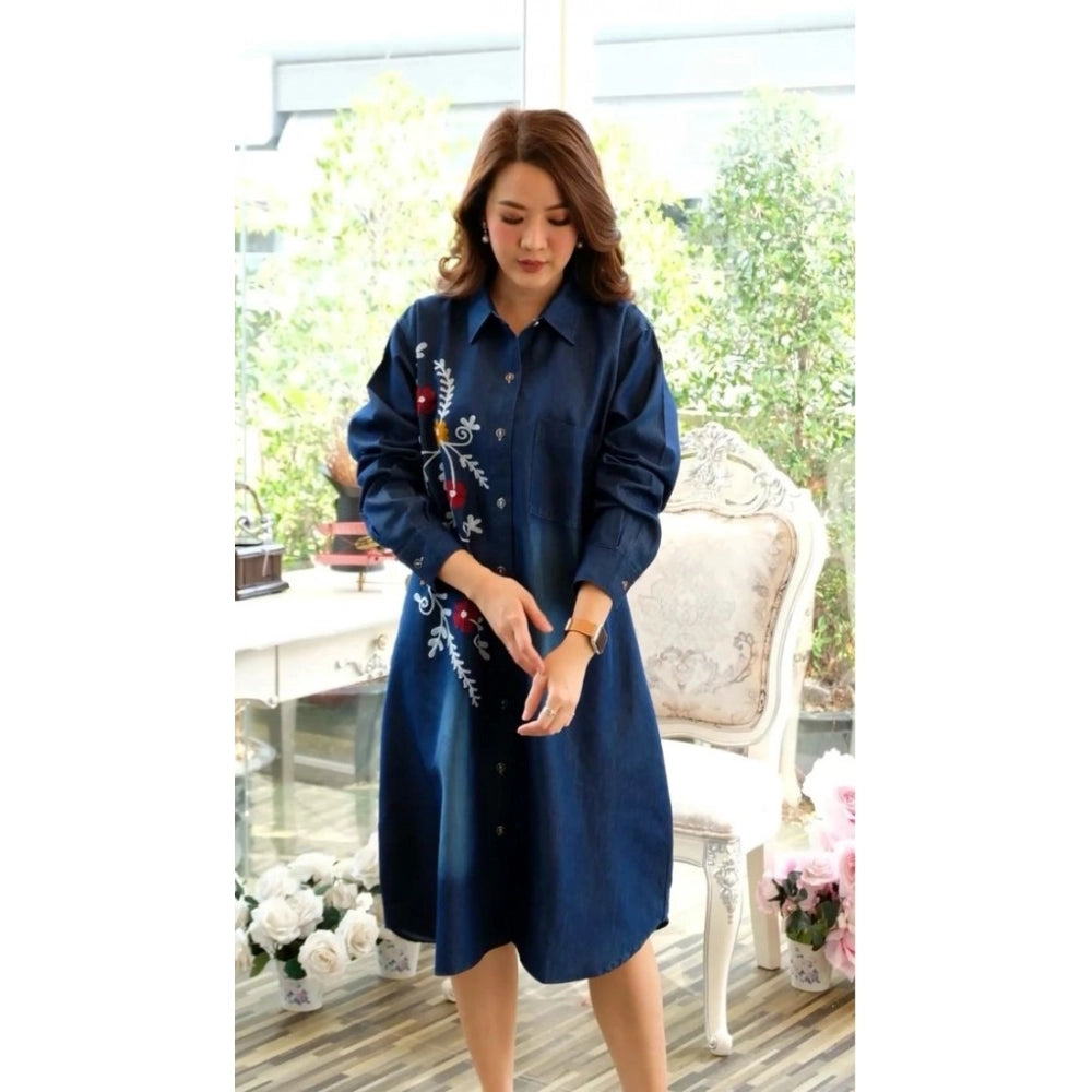 Generic Women's Casual Denim Full sleeve Dress (Blue) Secondary image