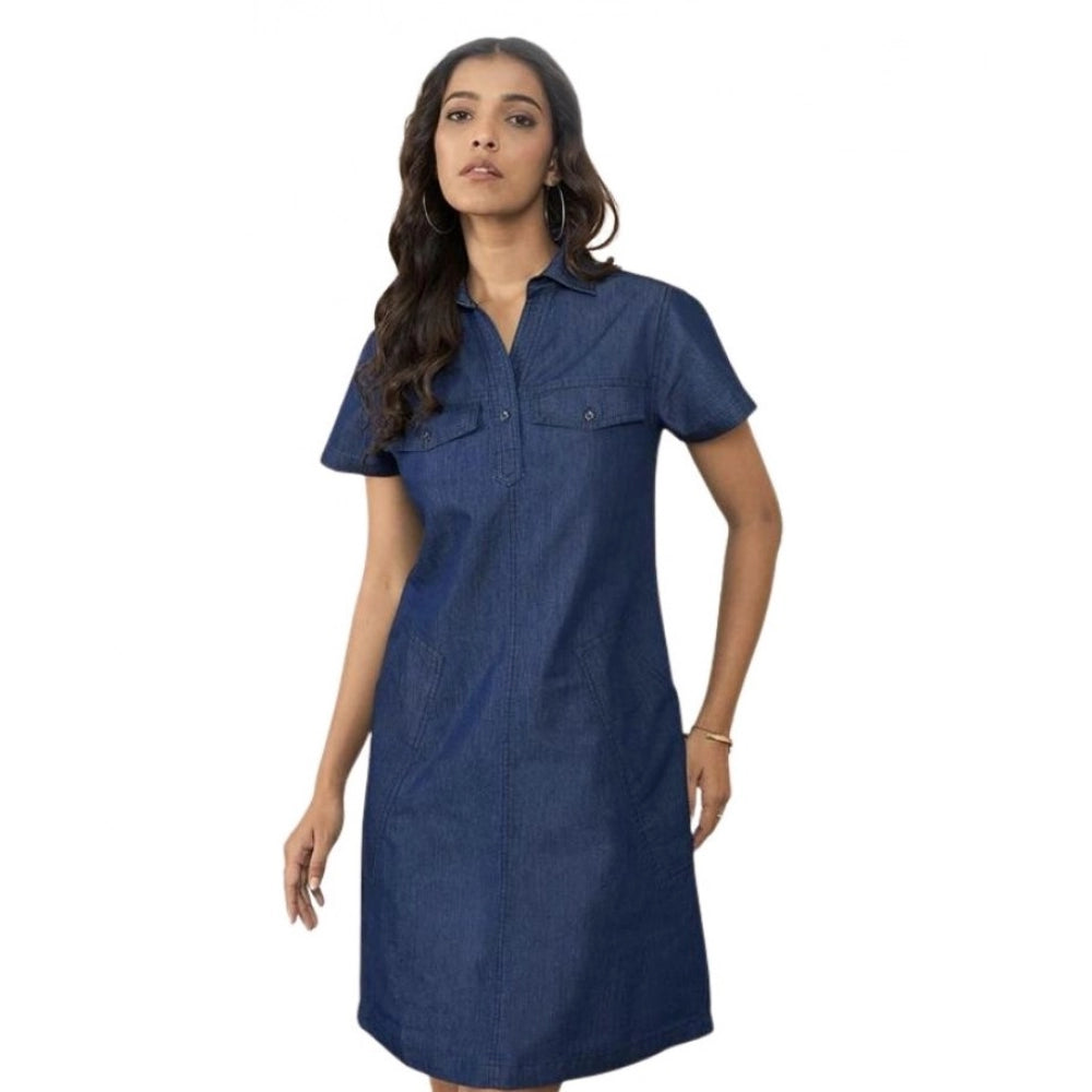 Generic Women's Casual Denim Half Sleeves Dress (Blue) Main image