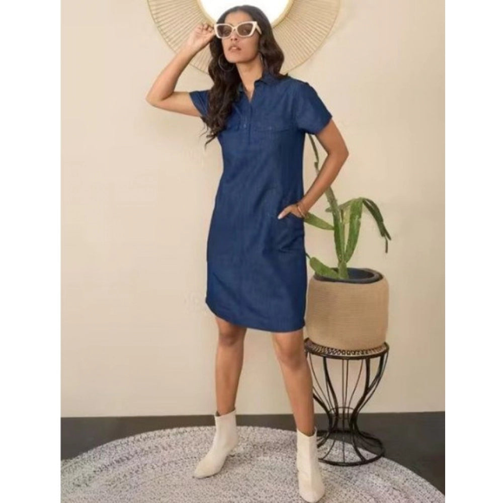 Generic Women's Casual Denim Half Sleeves Dress (Blue) Secondary image