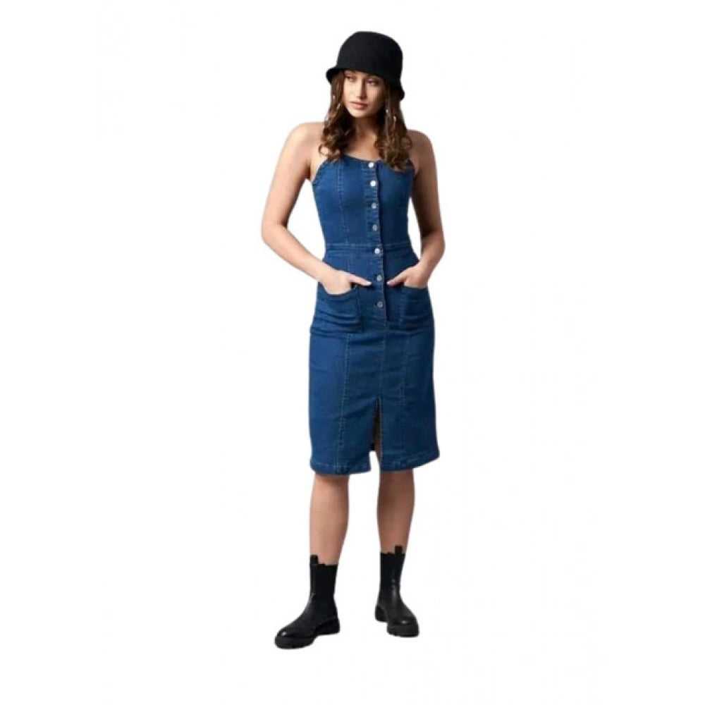 Generic Women's Casual Denim Sleeveless Dress (Blue) Main image