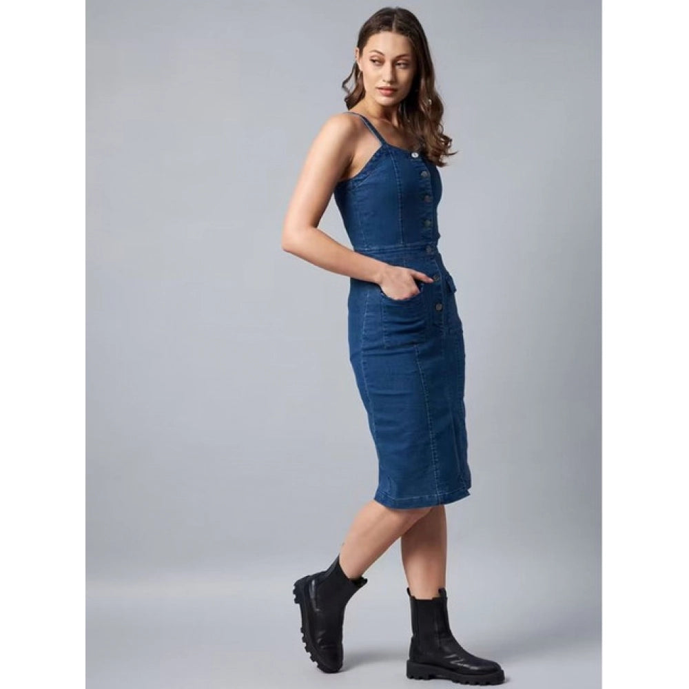 Generic Women's Casual Denim Sleeveless Dress (Blue) Secondary image