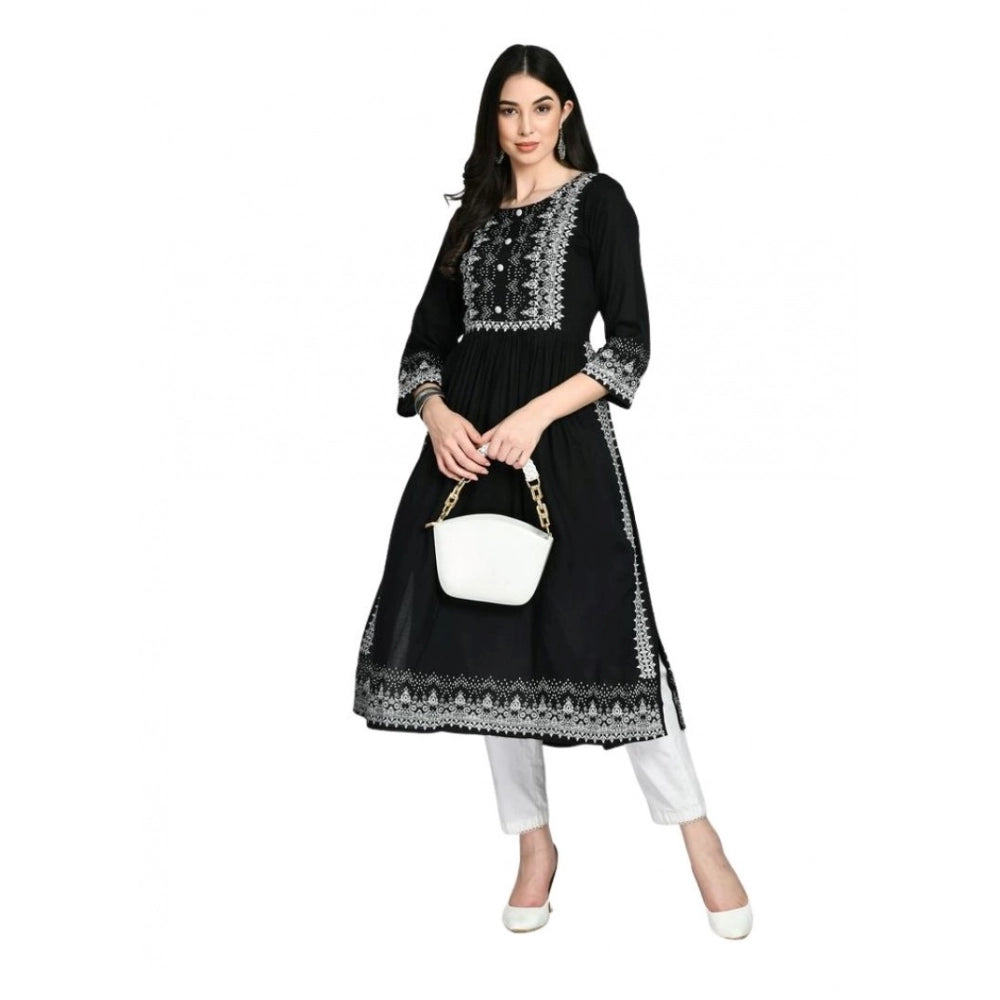Generic Women's Casual Rayon 3-4th Sleeves Kurti (Black) Main image