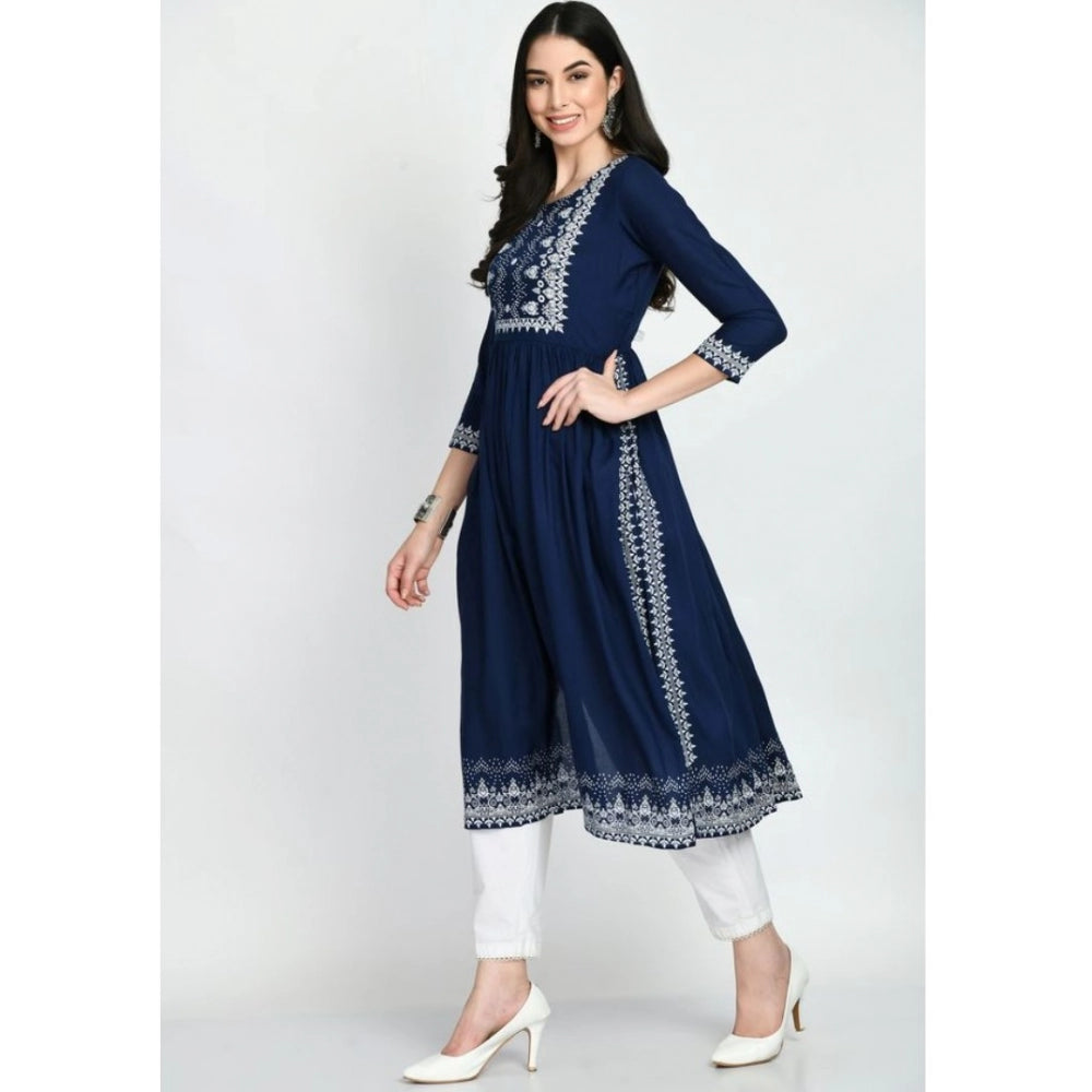 Generic Women's Casual Rayon 3-4th Sleeves Kurti (Blue) Secondary image