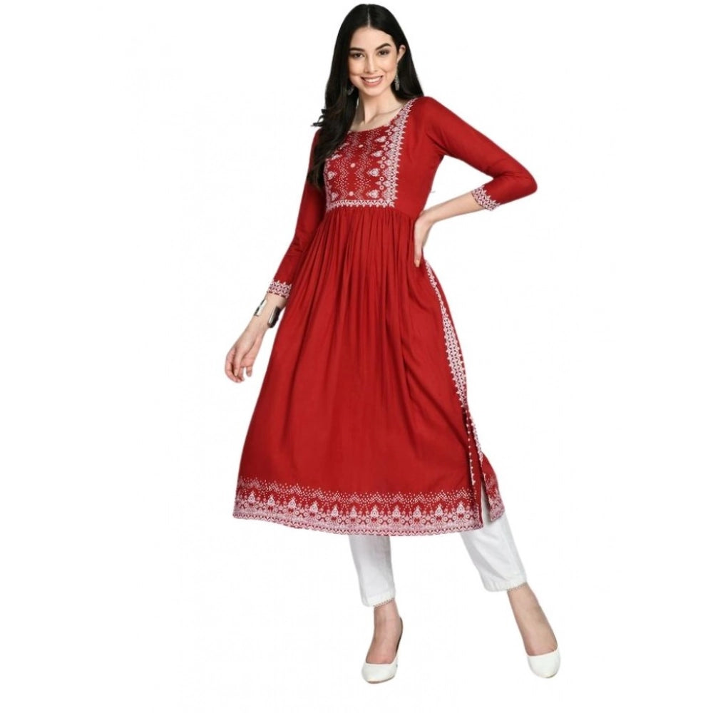 Generic Women's Casual Rayon 3-4th Sleeves Kurti (Maroon) Main image