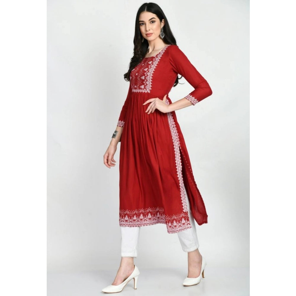 Generic Women's Casual Rayon 3-4th Sleeves Kurti (Maroon) Secondary image