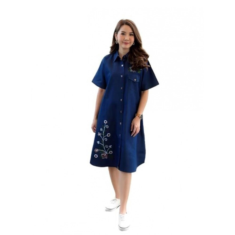 Generic Women's Casual Denim Half Sleeves Dress (Blue) Main image