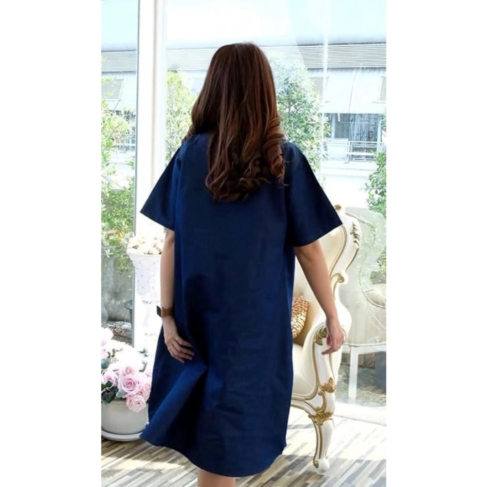 Generic Women's Casual Denim Half Sleeves Dress (Blue) Secondary image