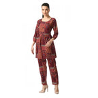 Generic Women's Casual Crepe 3-4th Sleeves Cord Set (Maroon)