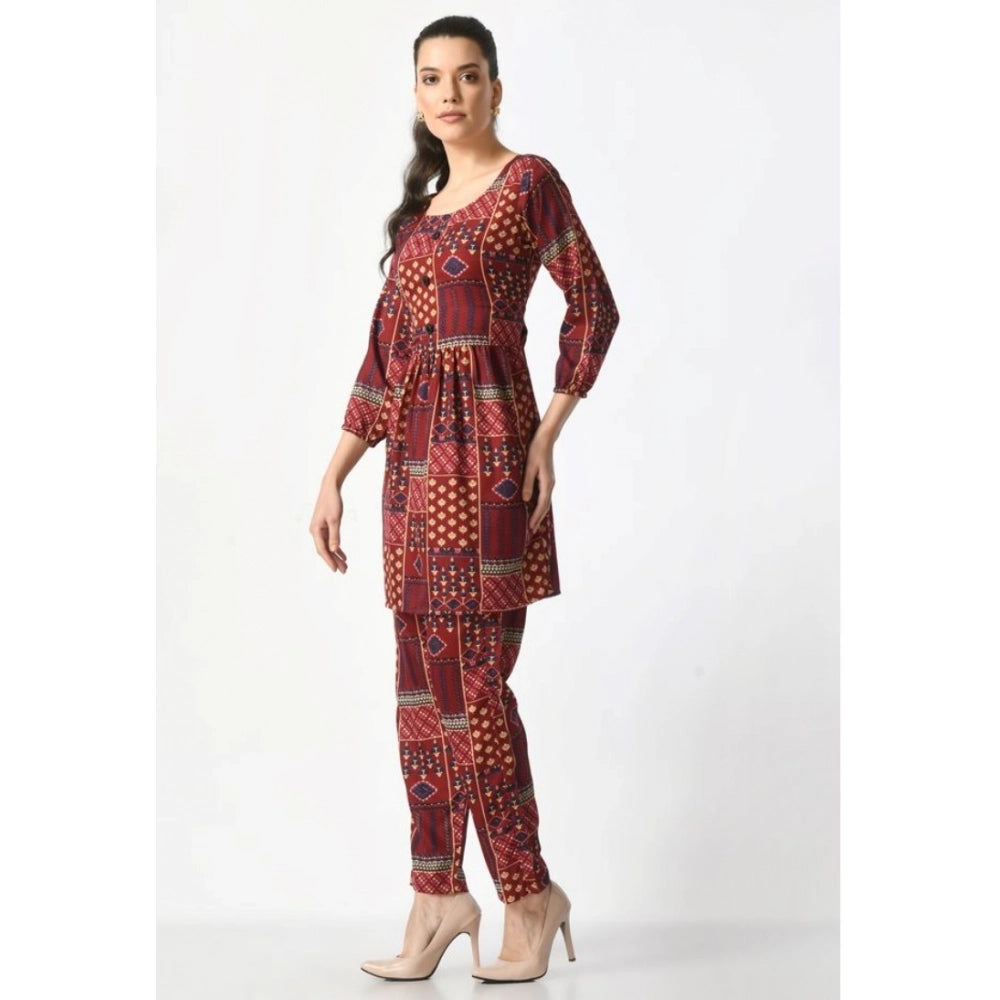 Generic Women's Casual Crepe 3-4th Sleeves Cord Set (Maroon)