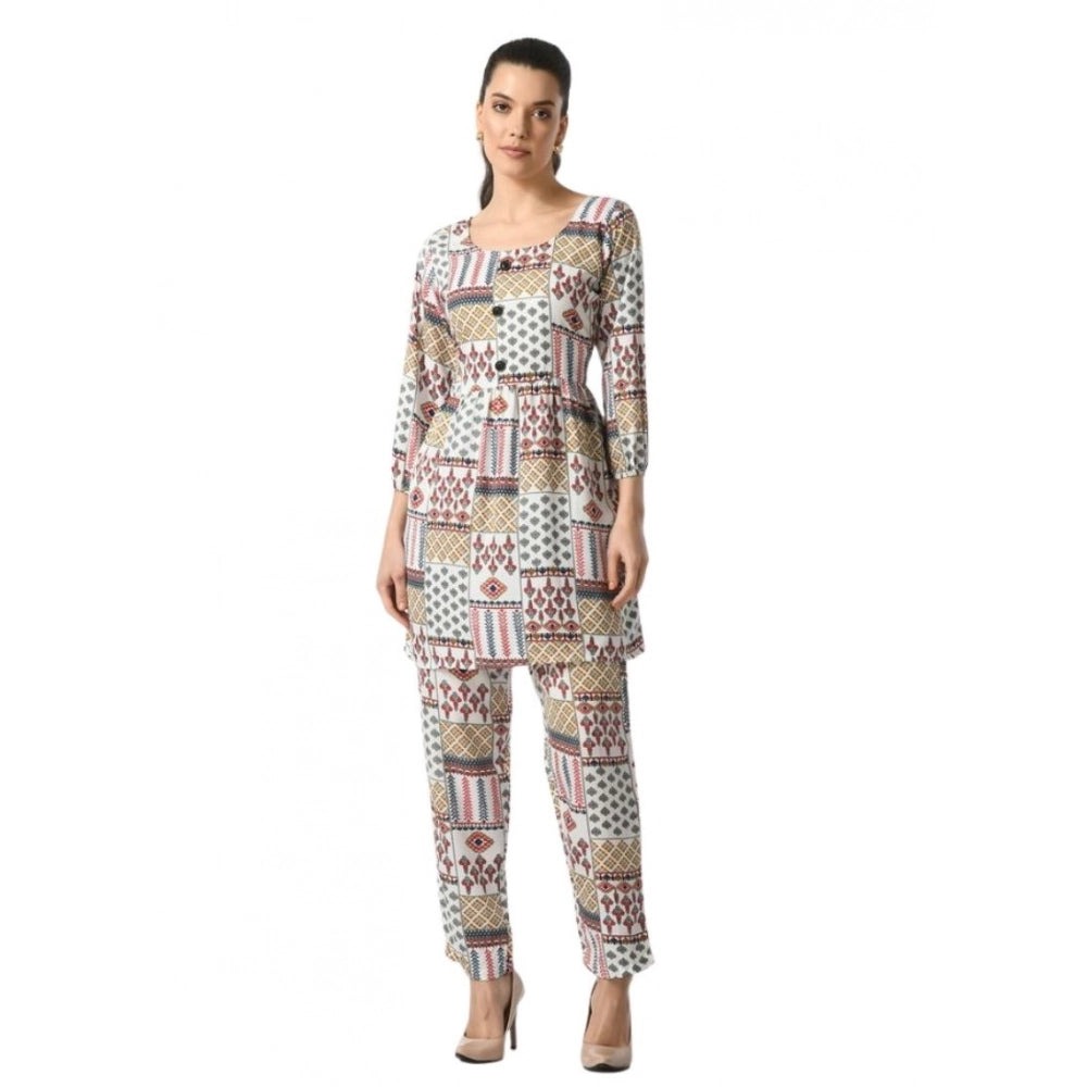 Generic Women's Casual Crepe 3-4th Sleeves Cord Set (White) Main image