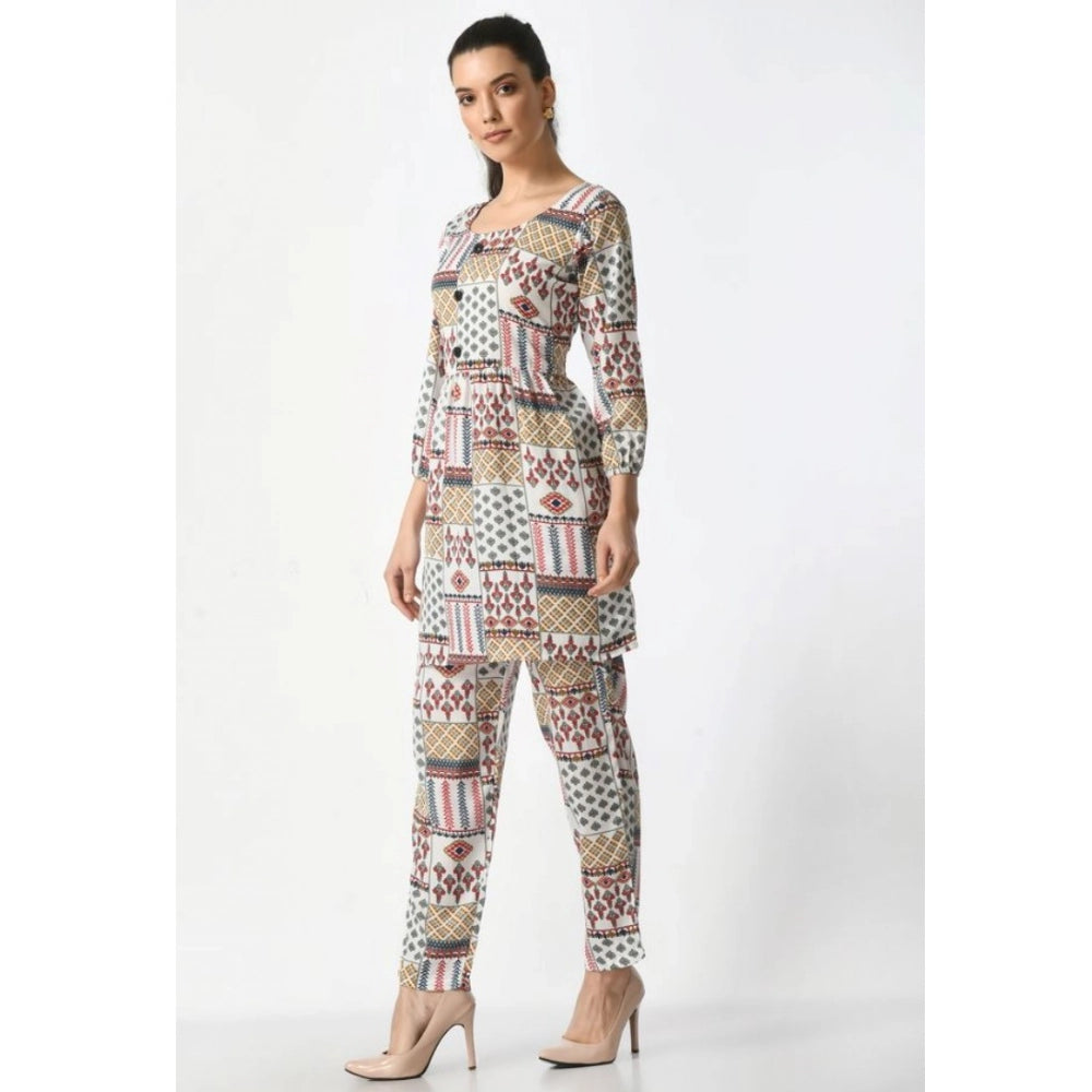 Generic Women's Casual Crepe 3-4th Sleeves Cord Set (White) Secondary image