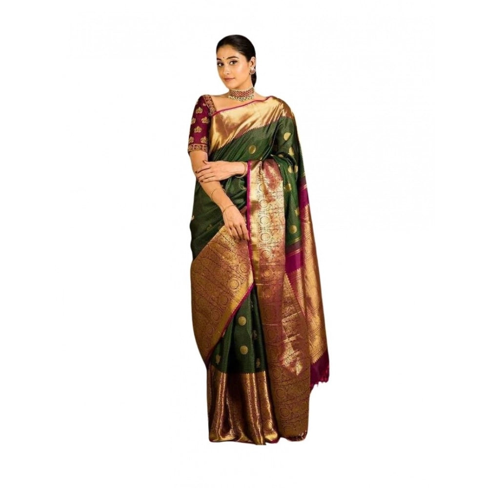 Generic Women's Soft Lichi Silk Printed Saree With Unstitched Blouse 5.5Mtr (Green) Main image